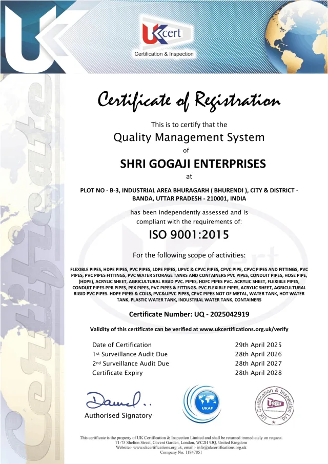 ISO 9001:2015 Certificate issued to PNB Pipes
